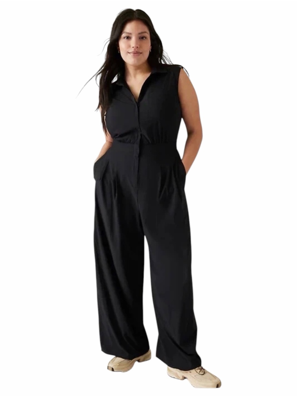 ATHLETA Brooklyn‎ Heights Wide Leg Jumpsuit Black - Size 14 Tall